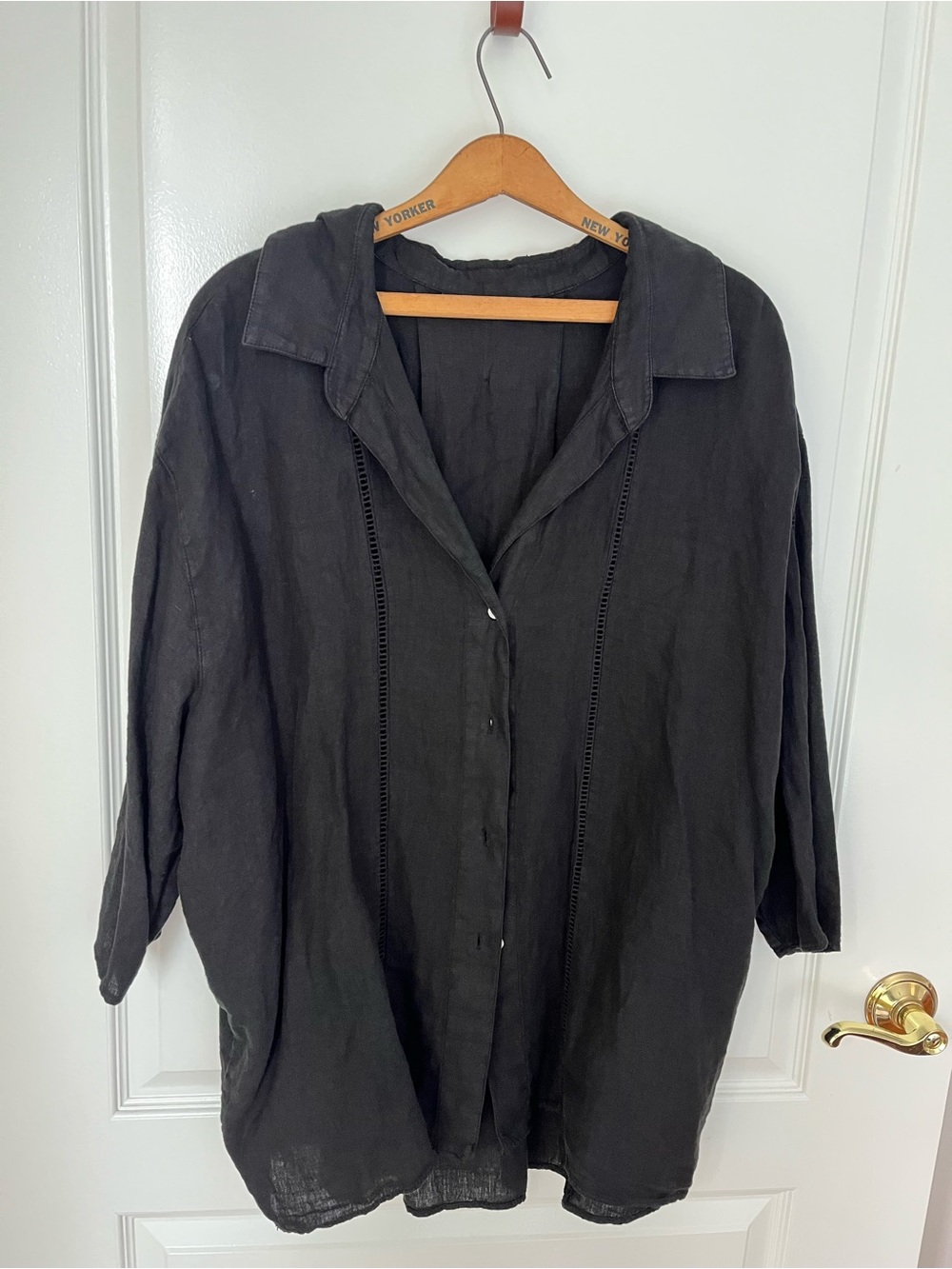 Zara Oversized Black Linen Button-Front Jacket